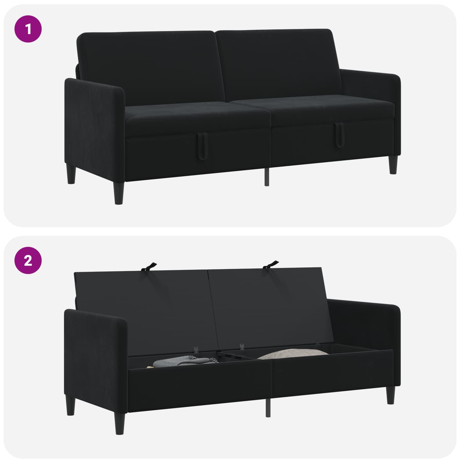 Sofa s pohranom Crna 192 x 78 x 87 cm Poliester