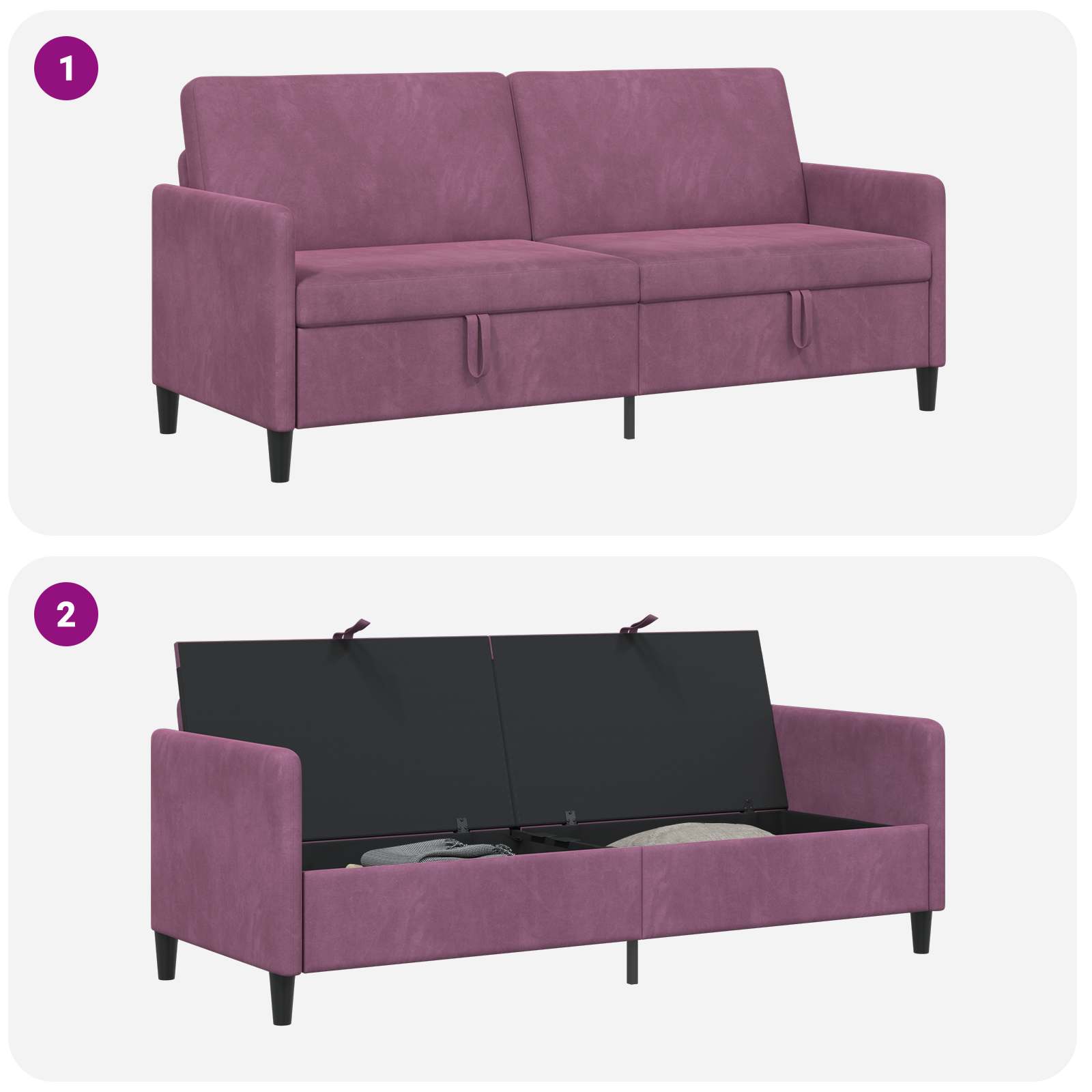 Sofa s pohranom Ljubičasta 192 x 78 x 87 cm Poliester