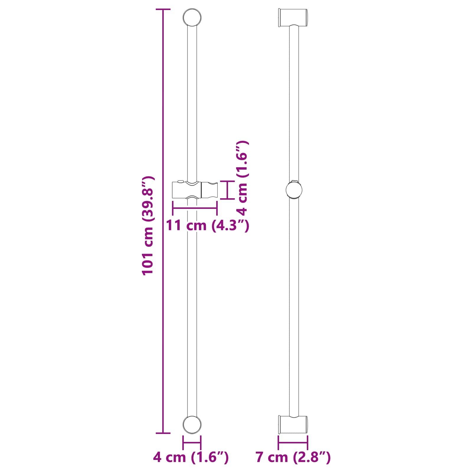 Držač za tuš Crna 101 cm Nehrđajući čelik
