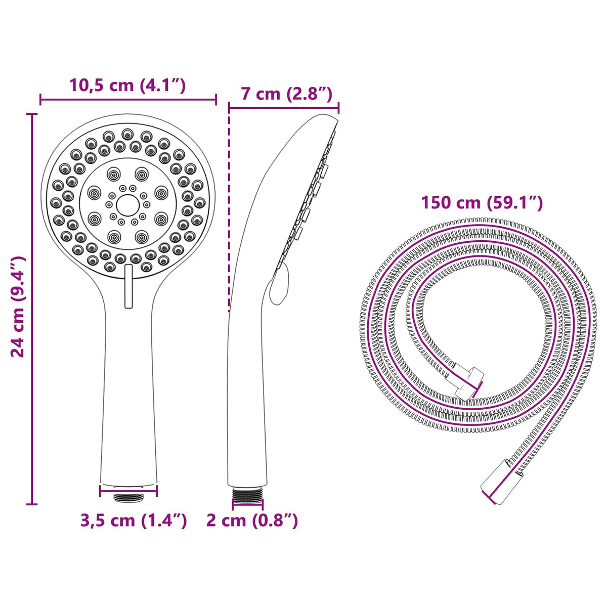 Set glave tuša Krom 150 cm ABS plastika