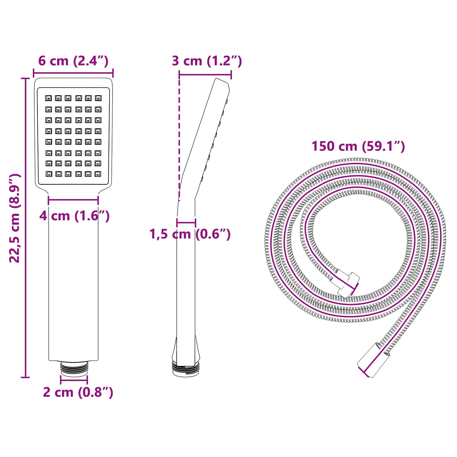 Set glave tuša Krom 150 cm Nehrđajući čelik