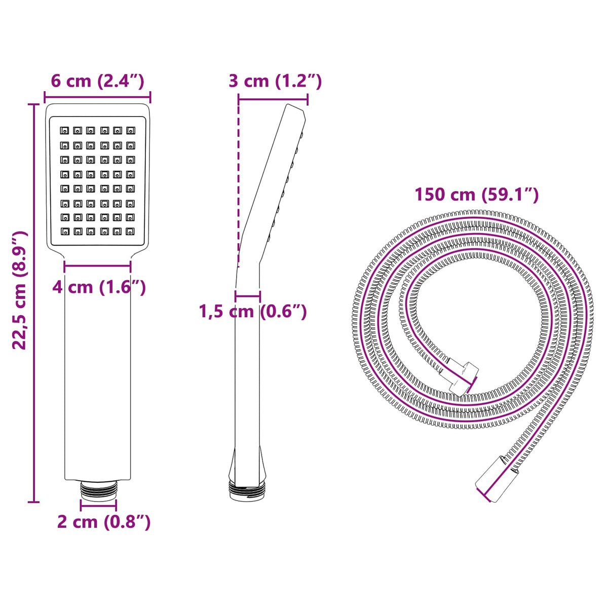 Set glave tuša Crna 150 cm Nehrđajući čelik
