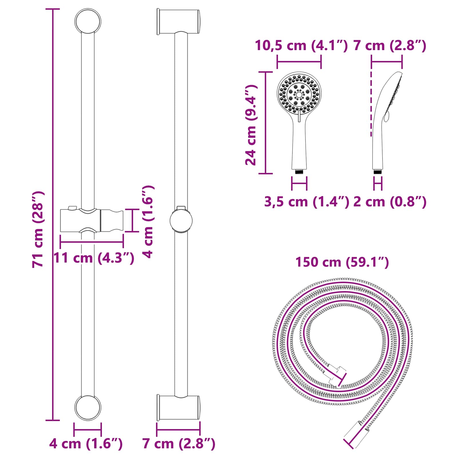 Set sustava za tuš Crna 71 cm Nehrđajući čelik