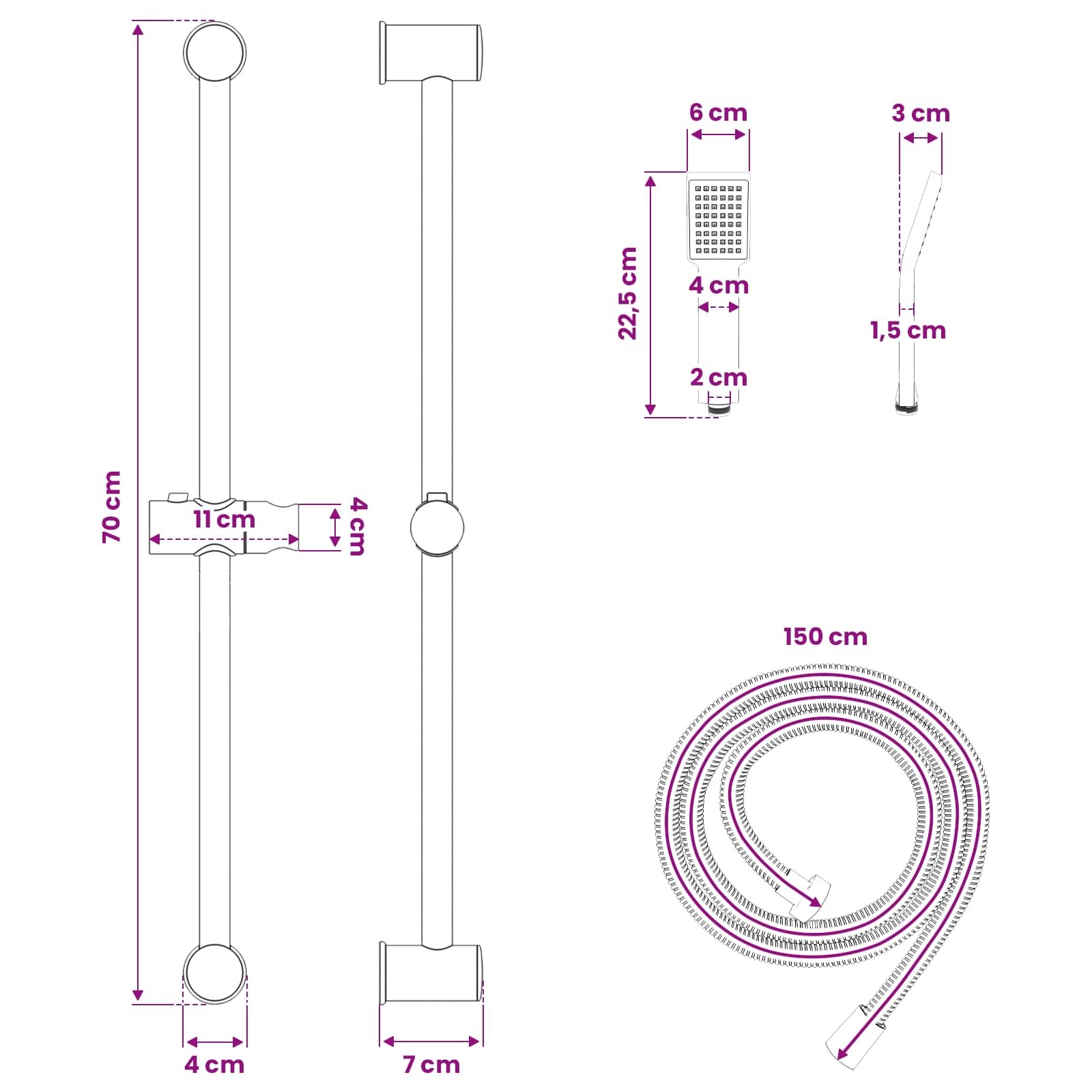 Set sustava za tuš Krom 70 cm Nehrđajući čelik