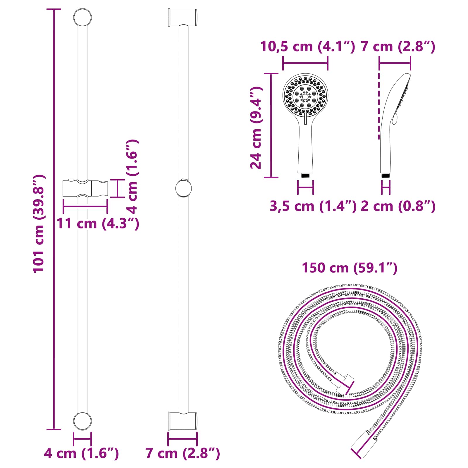 Set sustava za tuš Krom 101 cm Nehrđajući čelik