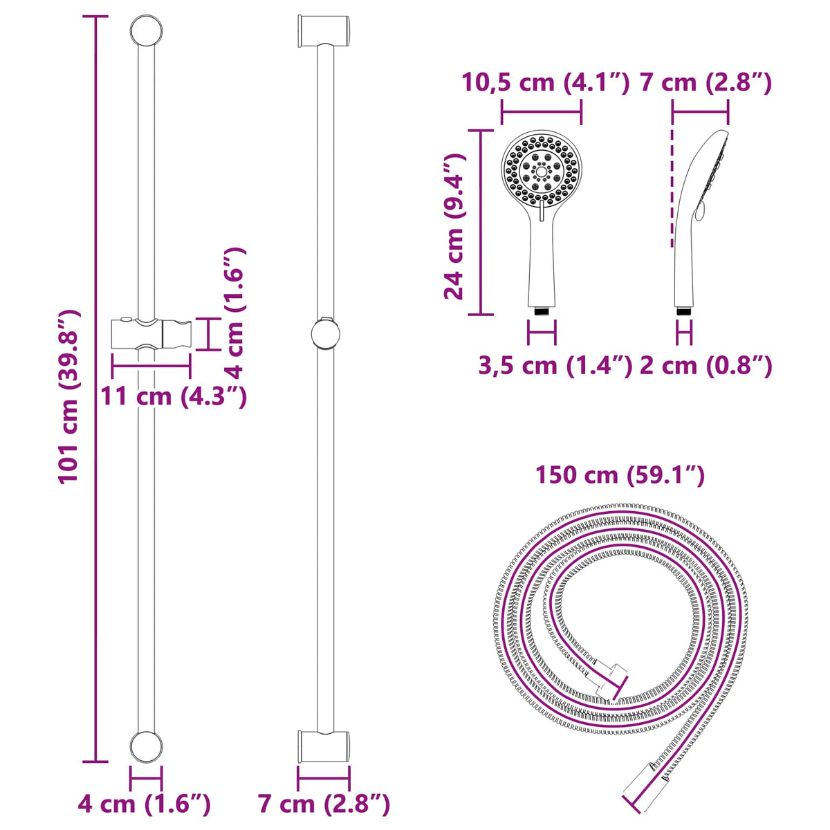 Set sustava za tuš Crna 101 cm Nehrđajući čelik