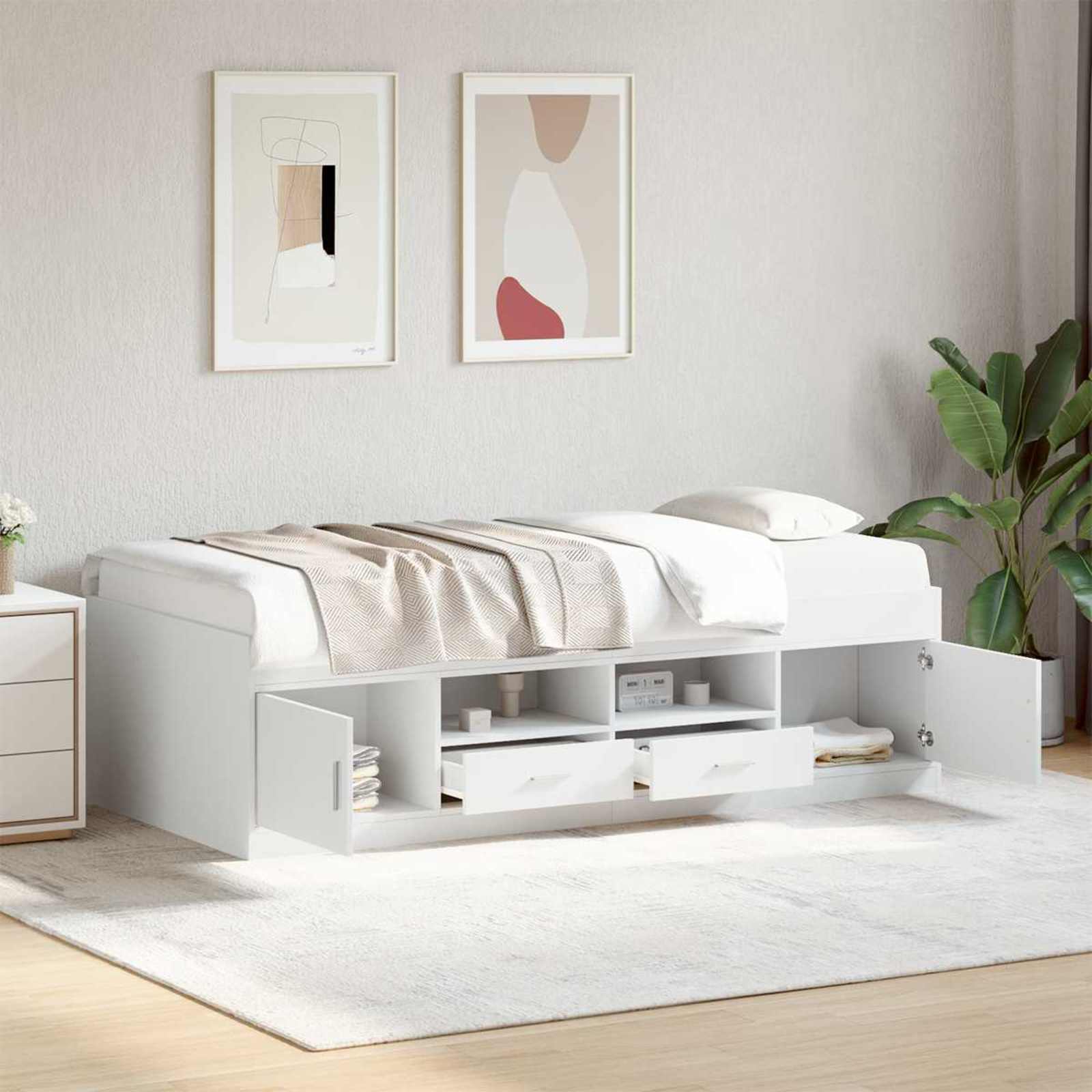 Okvir kreveta s pohranom Bijela 80 x 200 cm Konstruirano drvo