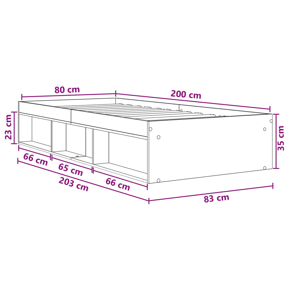 Okvir kreveta s pohranom s policom Siva Sonoma 80 x 200 cm