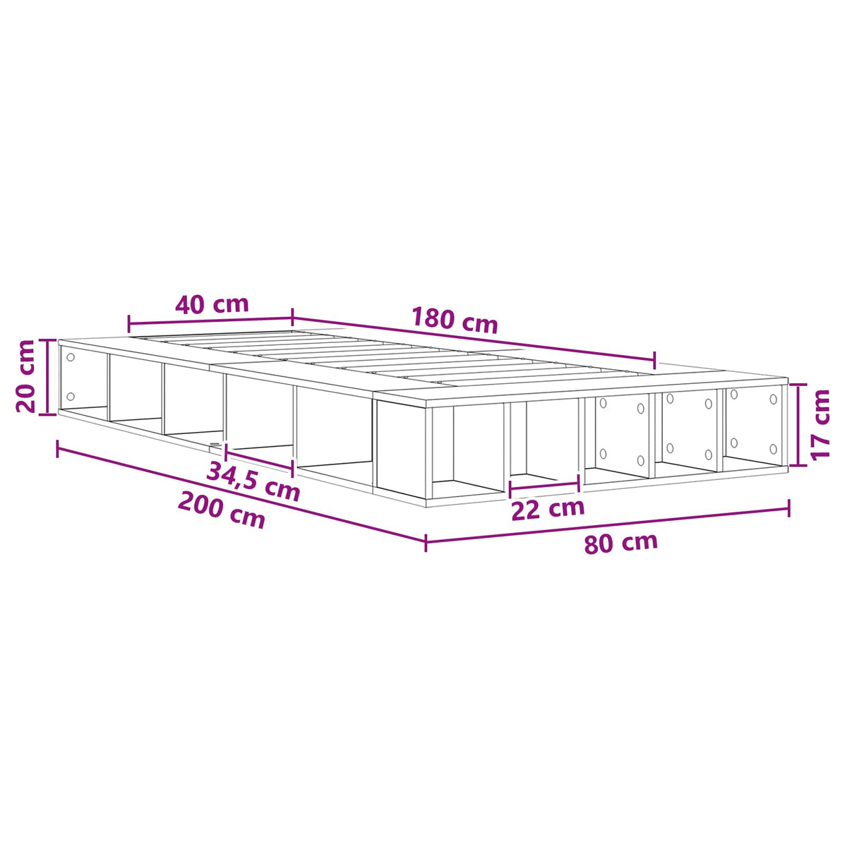 Okvir kreveta s pohranom s policom Hrast sonoma 80 x 200 cm