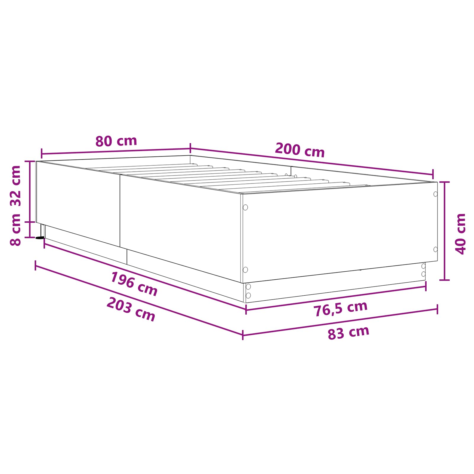 Krevetna konstrukcija s LED svjetlom Dimljeni hrast 80 x 200 cm