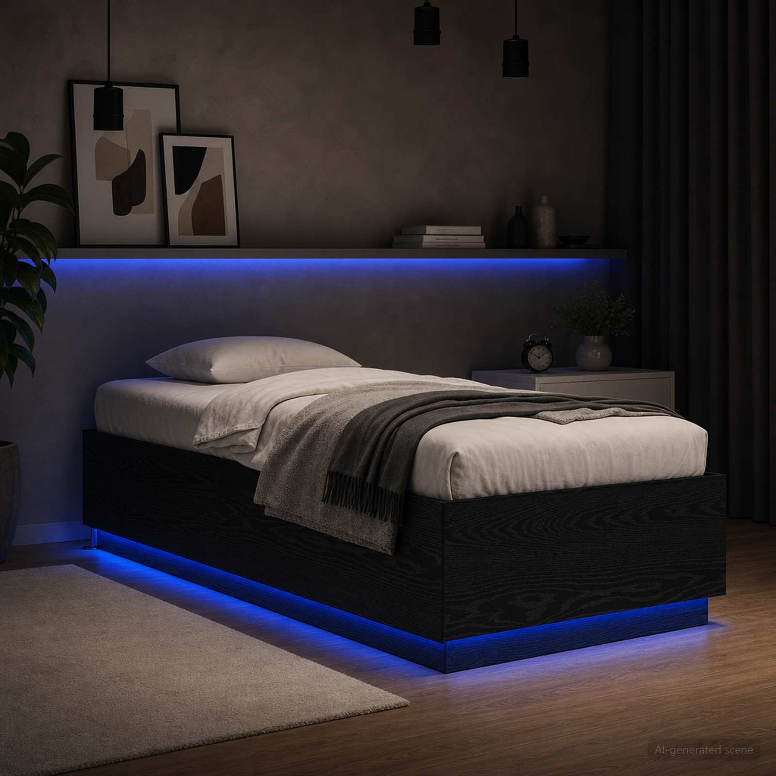 Krevetna konstrukcija s LED svjetlom Crni hrast 80 x 200 cm