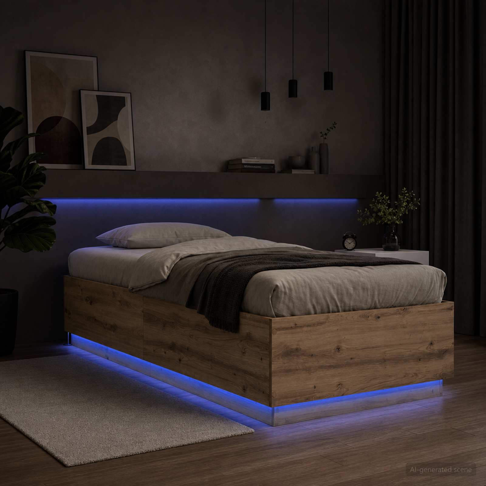 Krevetna konstrukcija s LED svjetlom Hrast artisan 80 x 200 cm