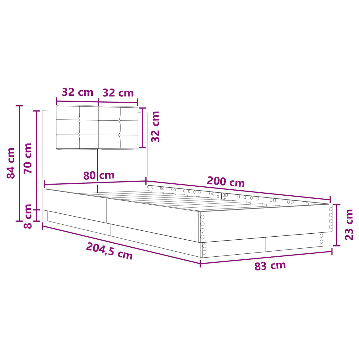 Okvir kreveta s uzglavljem s uzglavljem Staro drvo 80 x 200 cm