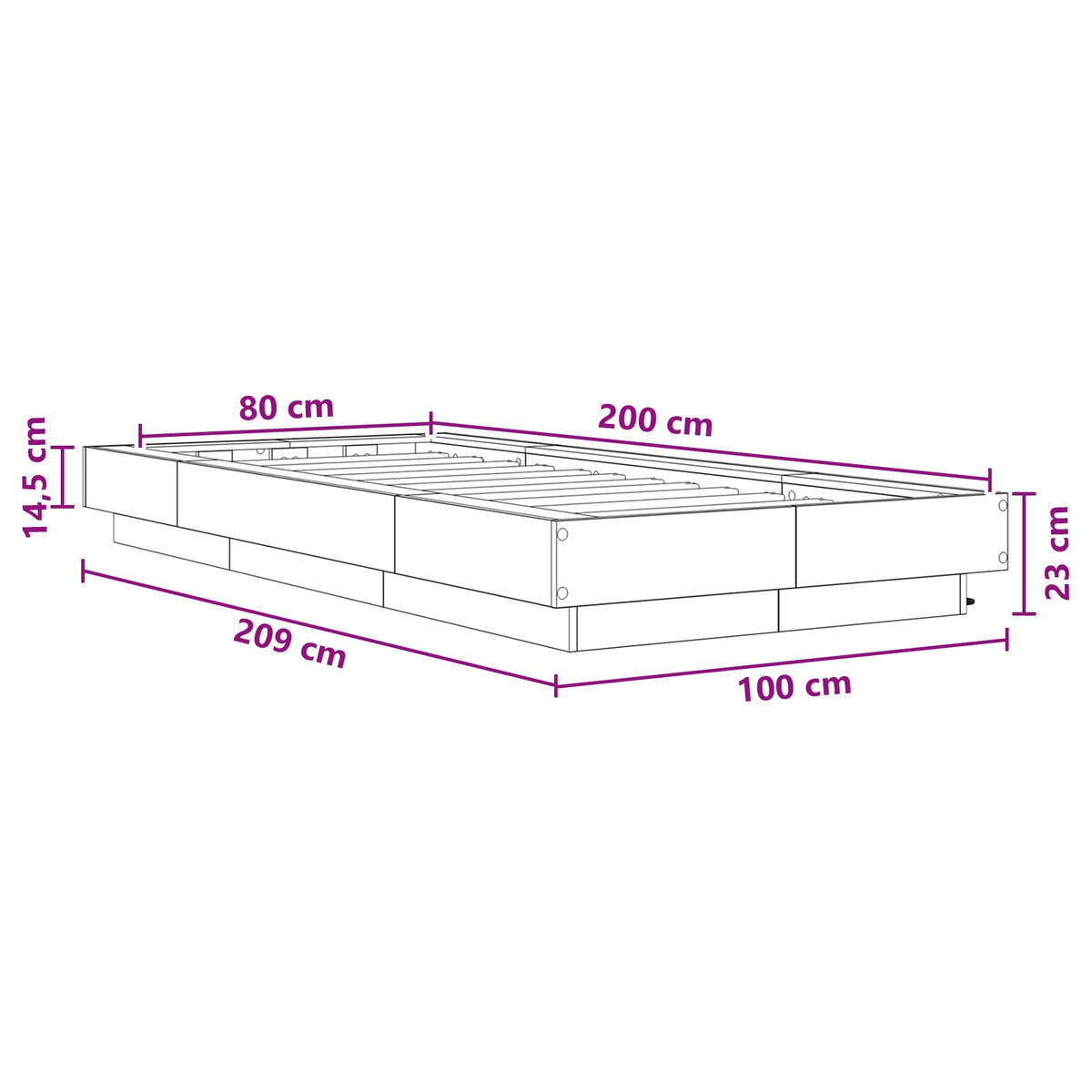 Krevetna konstrukcija s LED svjetlom Hrast artisan 80 x 200 cm