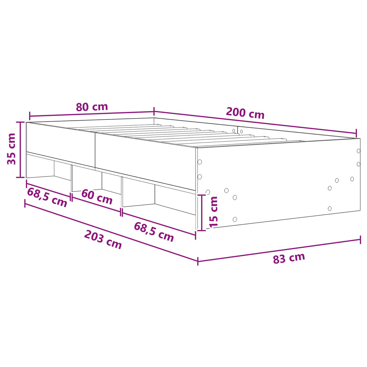 Krevetna konstrukcija Staro drvo 80 x 200 cm Konstruirano drvo