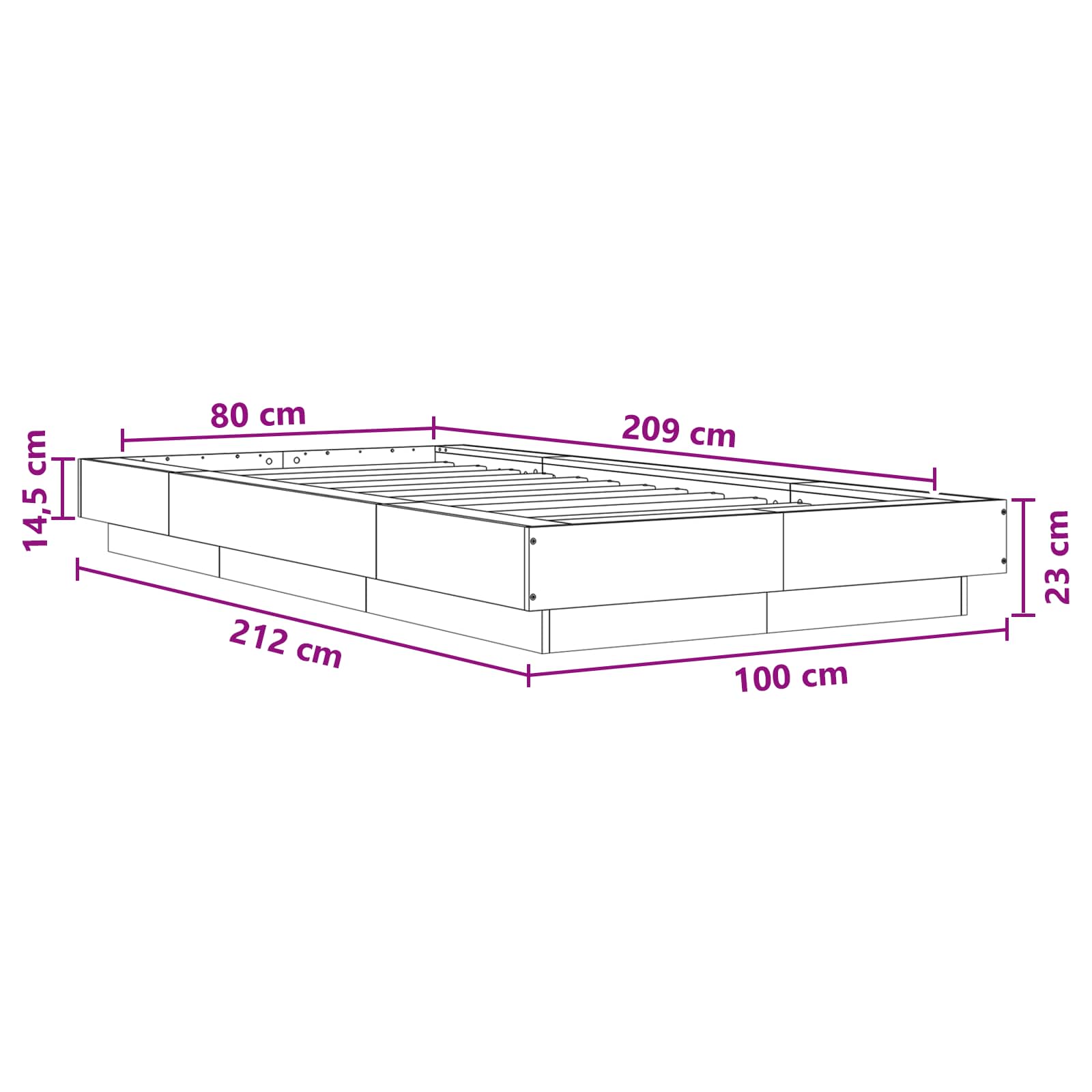 Okvir kreveta za pod Bijela 80 x 210 cm Konstruirano drvo