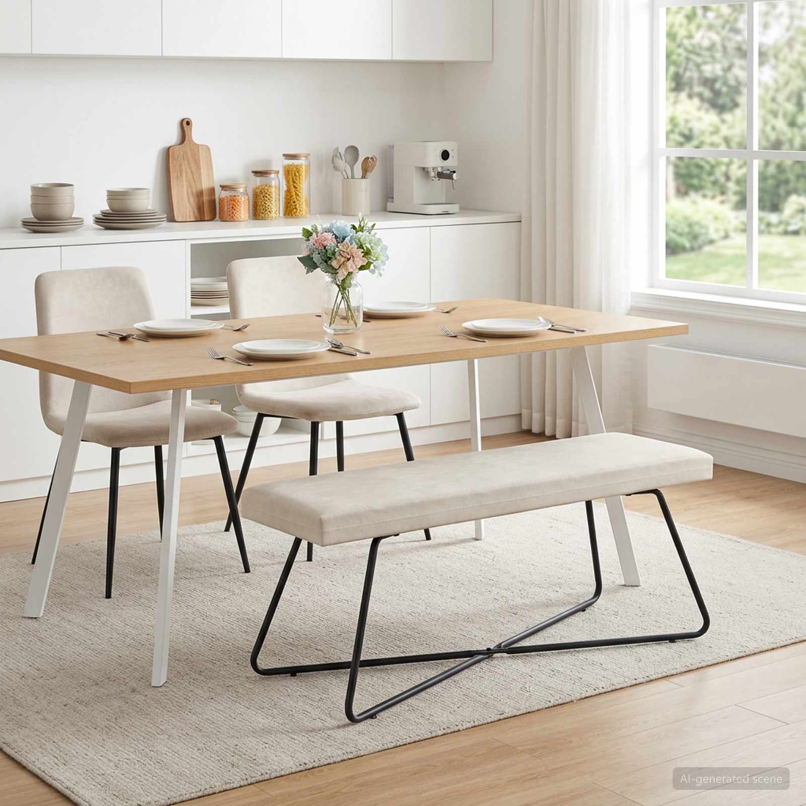 klupa Krem 110 x 40 x 45 cm Baršun