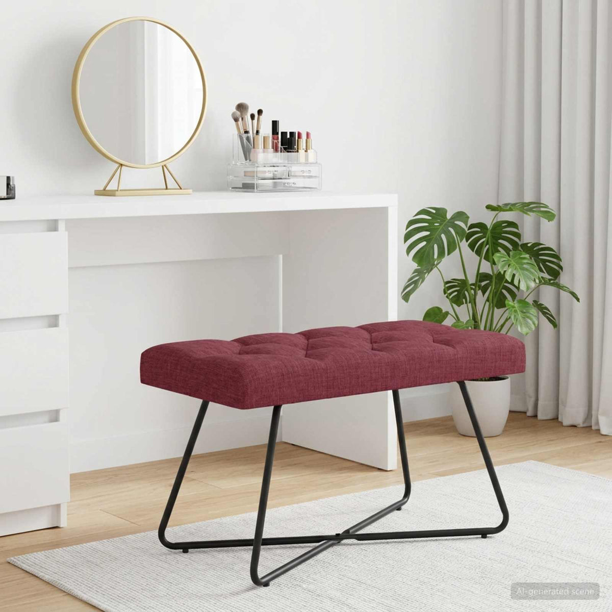 Klupa s gumbastim tkanjem Vinska crvena 80 x 40 x 46 cm Tkanina