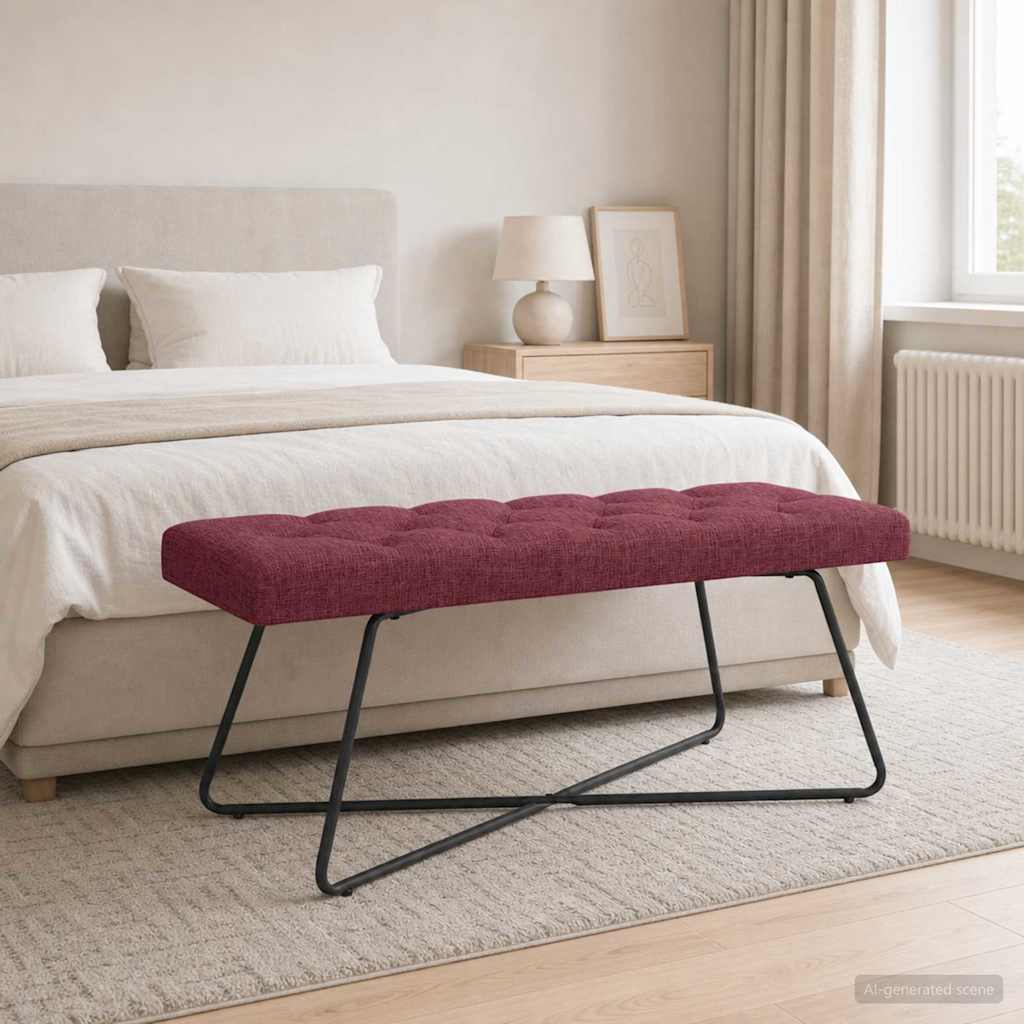 Klupa s gumbastim tkanjem Vinska crvena 110 x 40 x 46 cm
