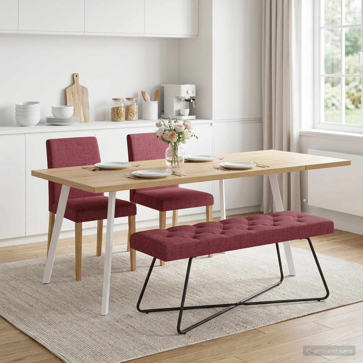 Klupa s gumbastim tkanjem Vinska crvena 110 x 40 x 46 cm