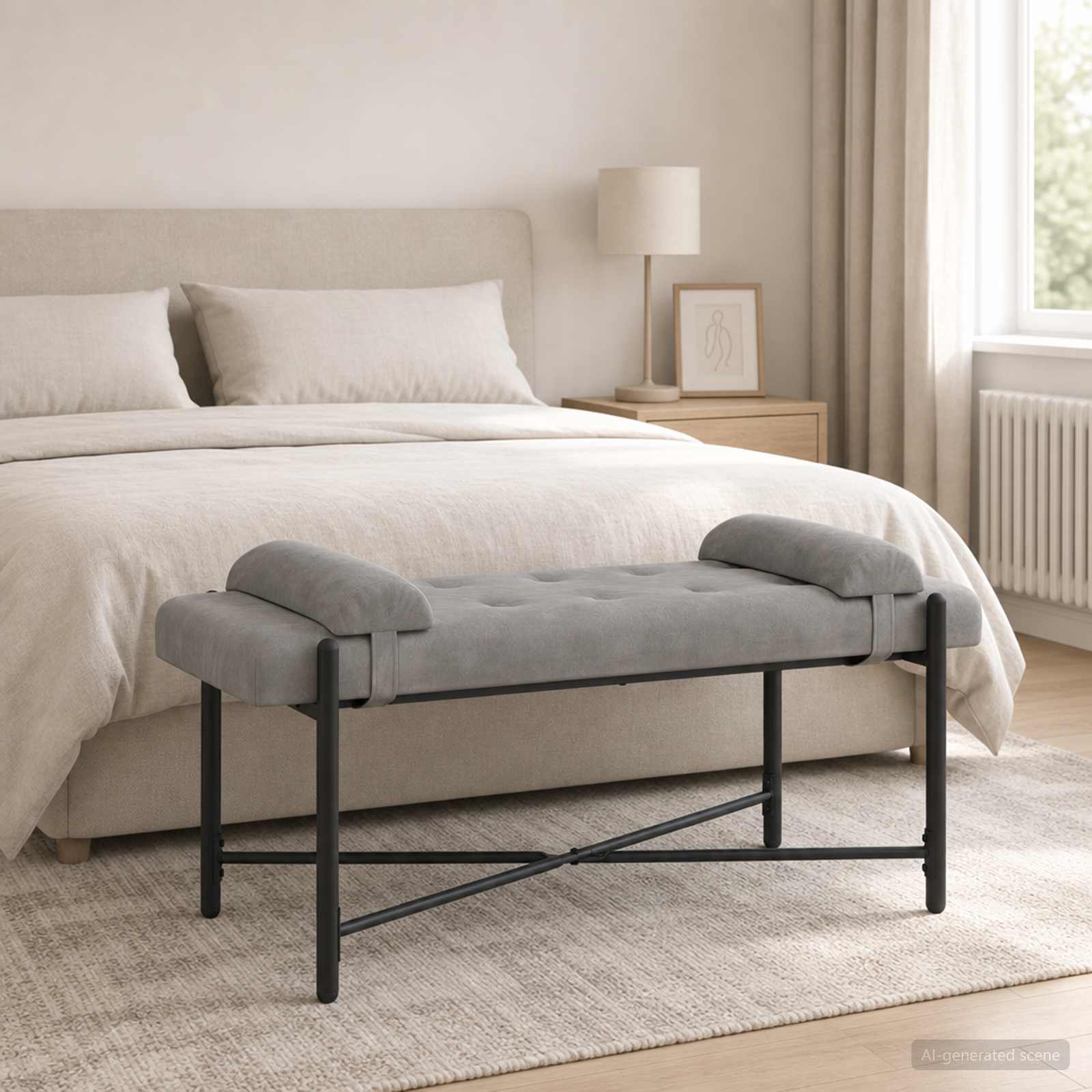 Klupa s gumbima i jastučićima Svjetlosiva 110 x 40 x 46 cm