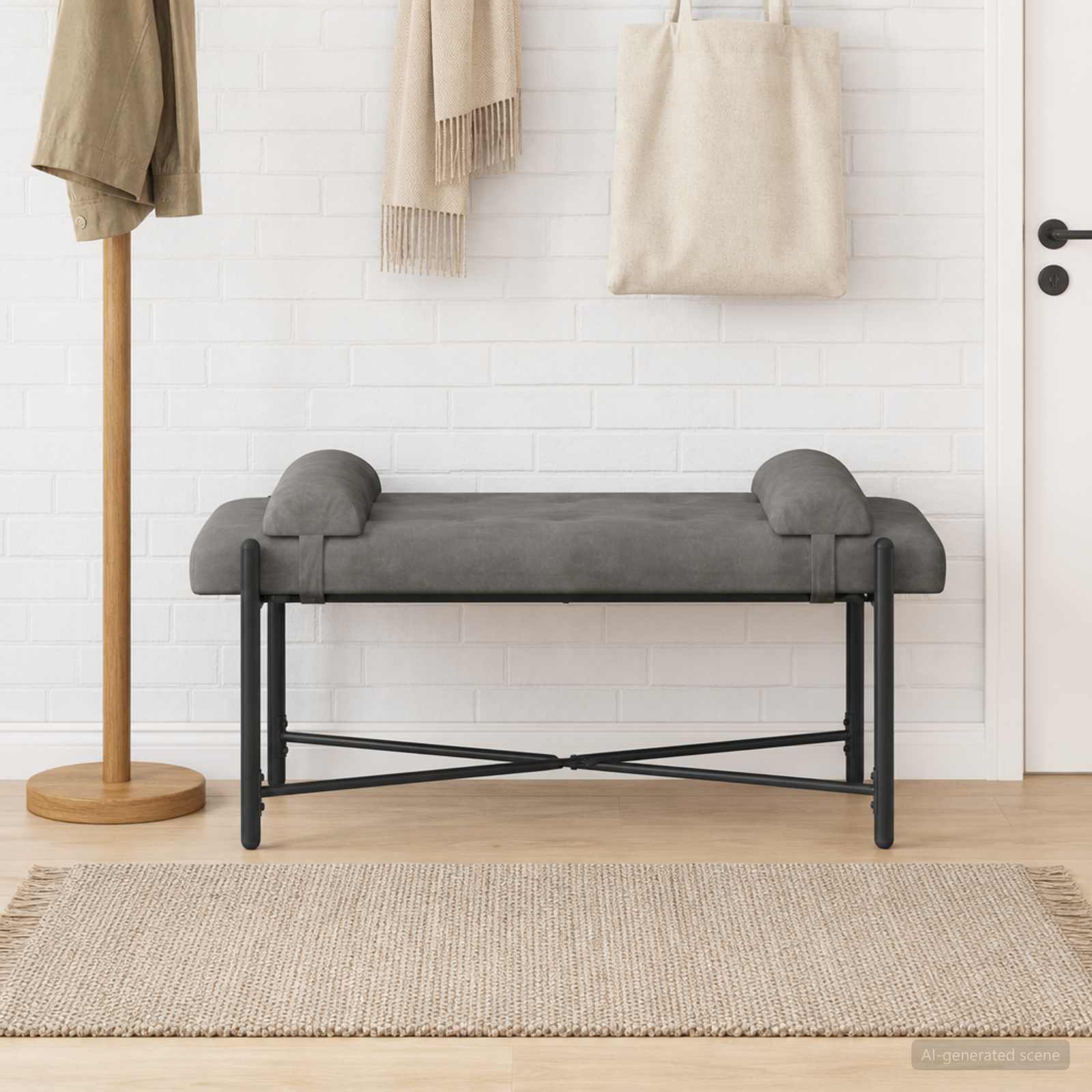 Klupa s gumbima i jastučićima Tamnosiva 110 x 40 x 46 cm Baršun