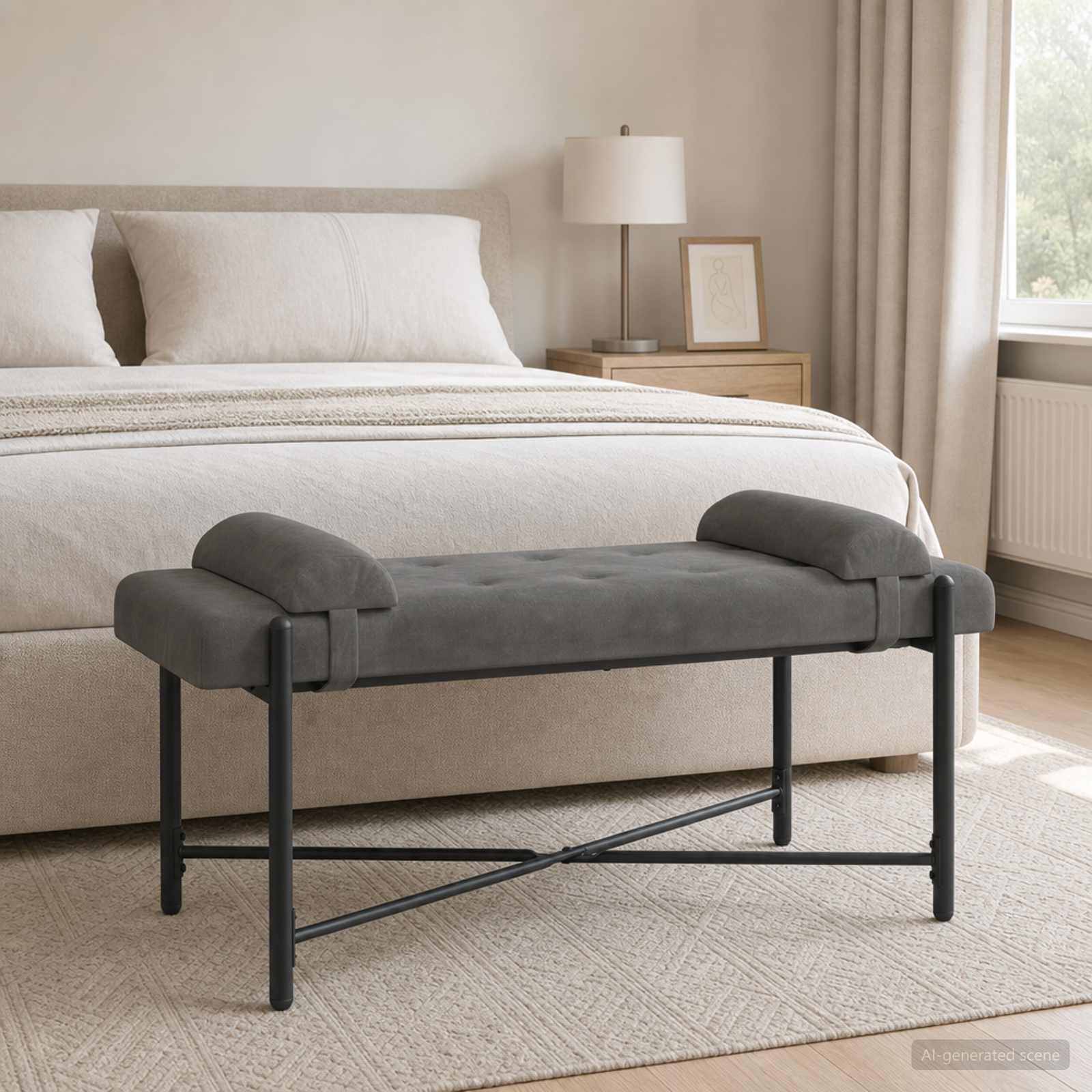 Klupa s gumbima i jastučićima Tamnosiva 110 x 40 x 46 cm Baršun