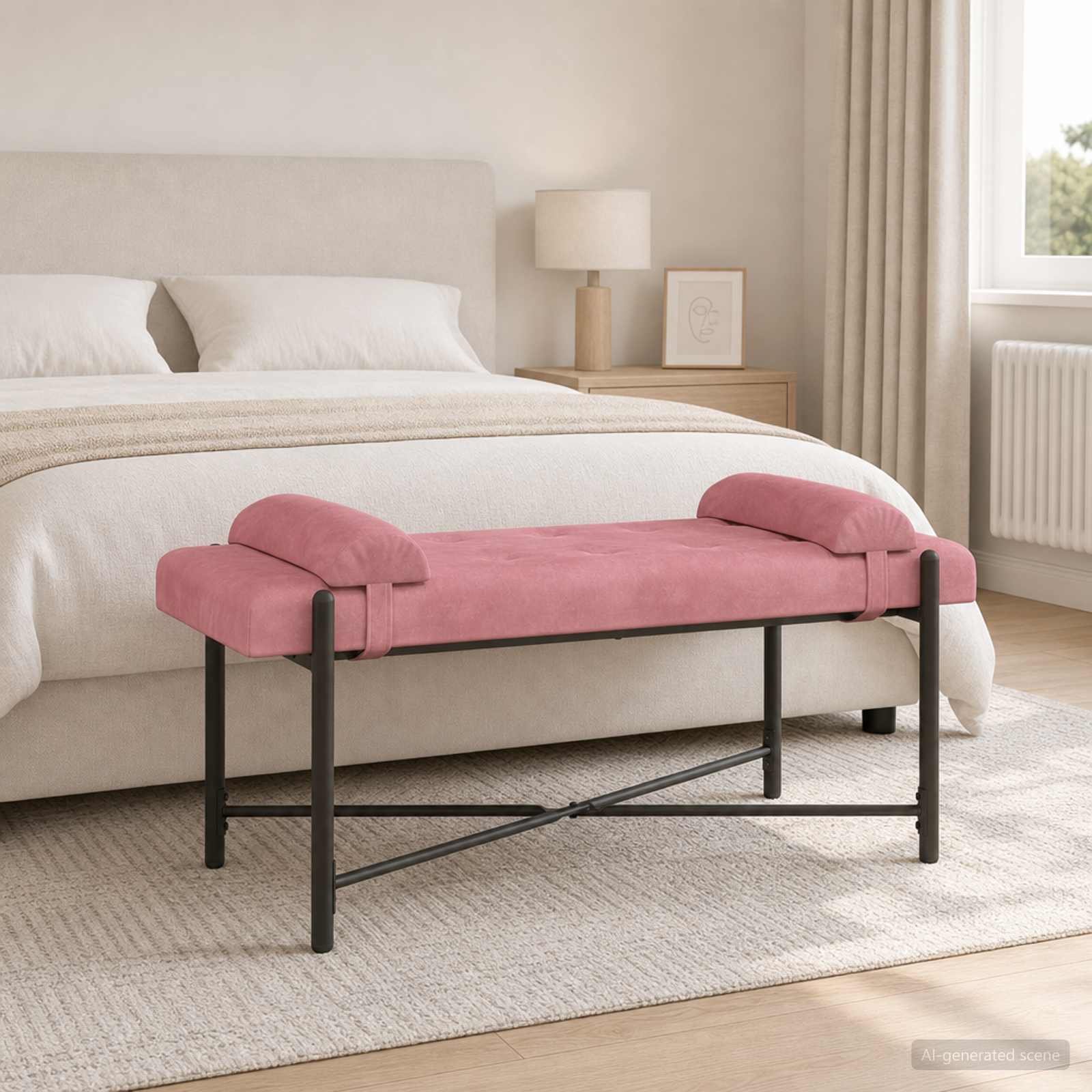 Klupa s gumbima i jastučićima Ružičasta 110 x 40 x 46 cm Baršun