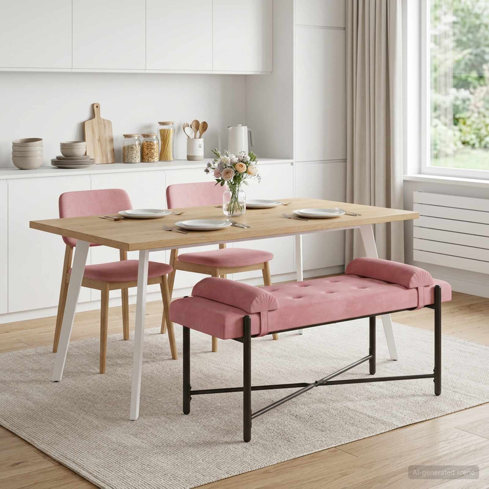 Klupa s gumbima i jastučićima Ružičasta 110 x 40 x 46 cm Baršun