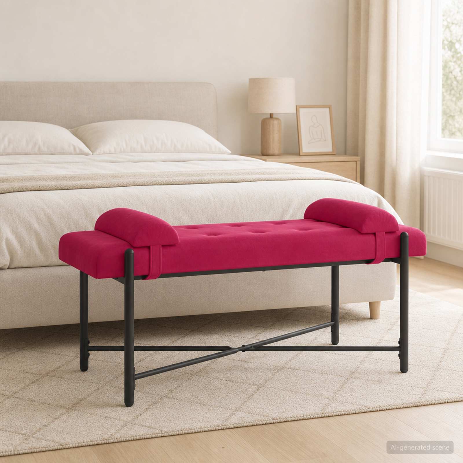 Klupa s gumbima i jastučićima Vinska crvena 110 x 40 x 46 cm