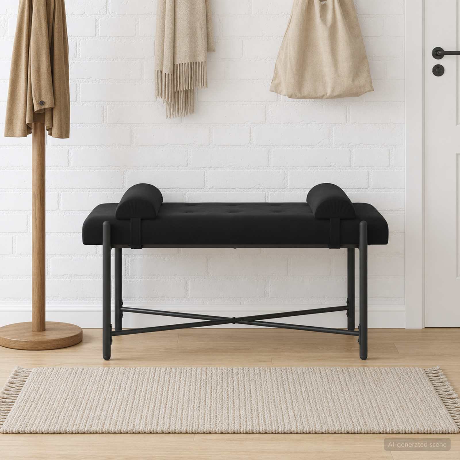 Klupa s gumbima i jastučićima Crna 110 x 40 x 46 cm Baršun