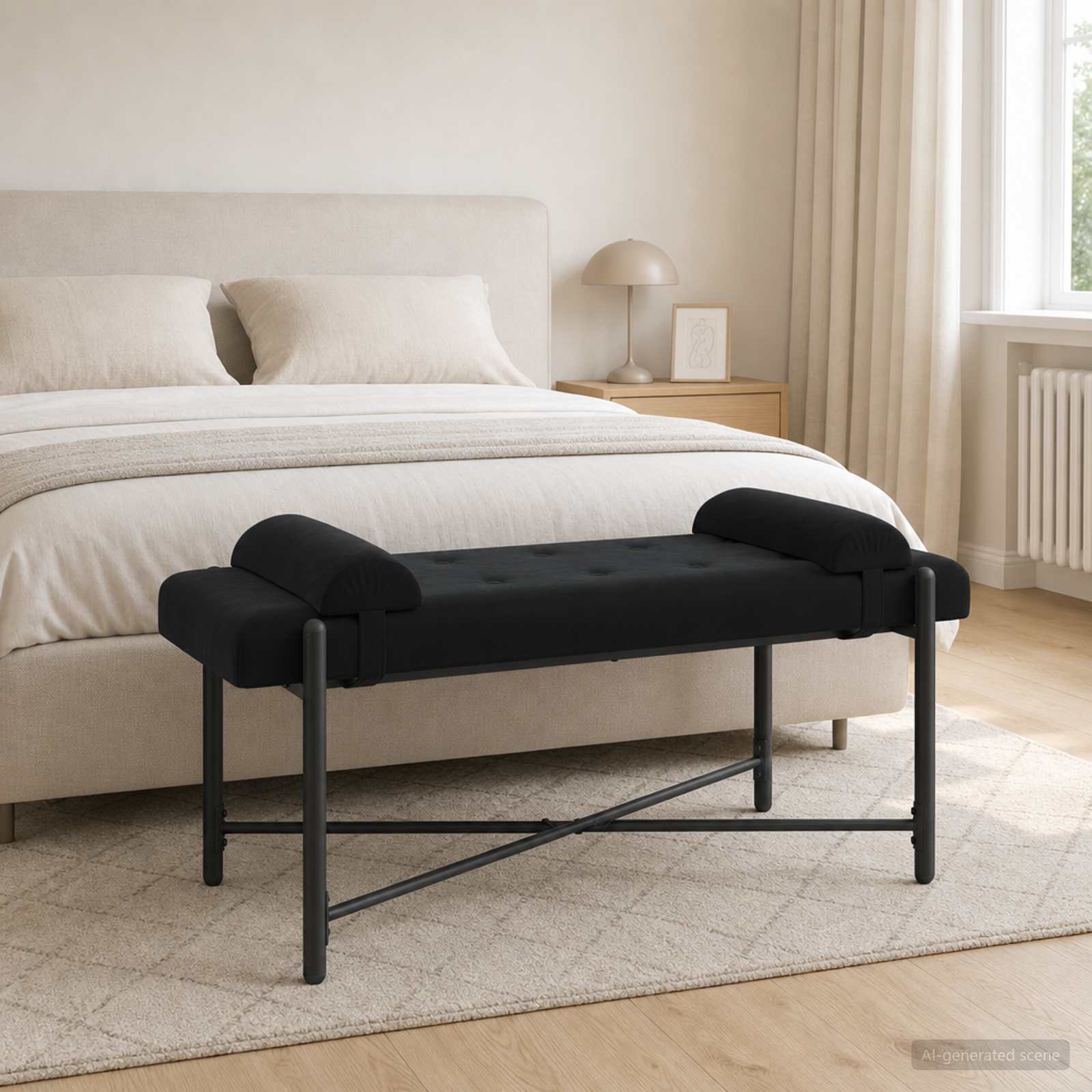 Klupa s gumbima i jastučićima Crna 110 x 40 x 46 cm Baršun