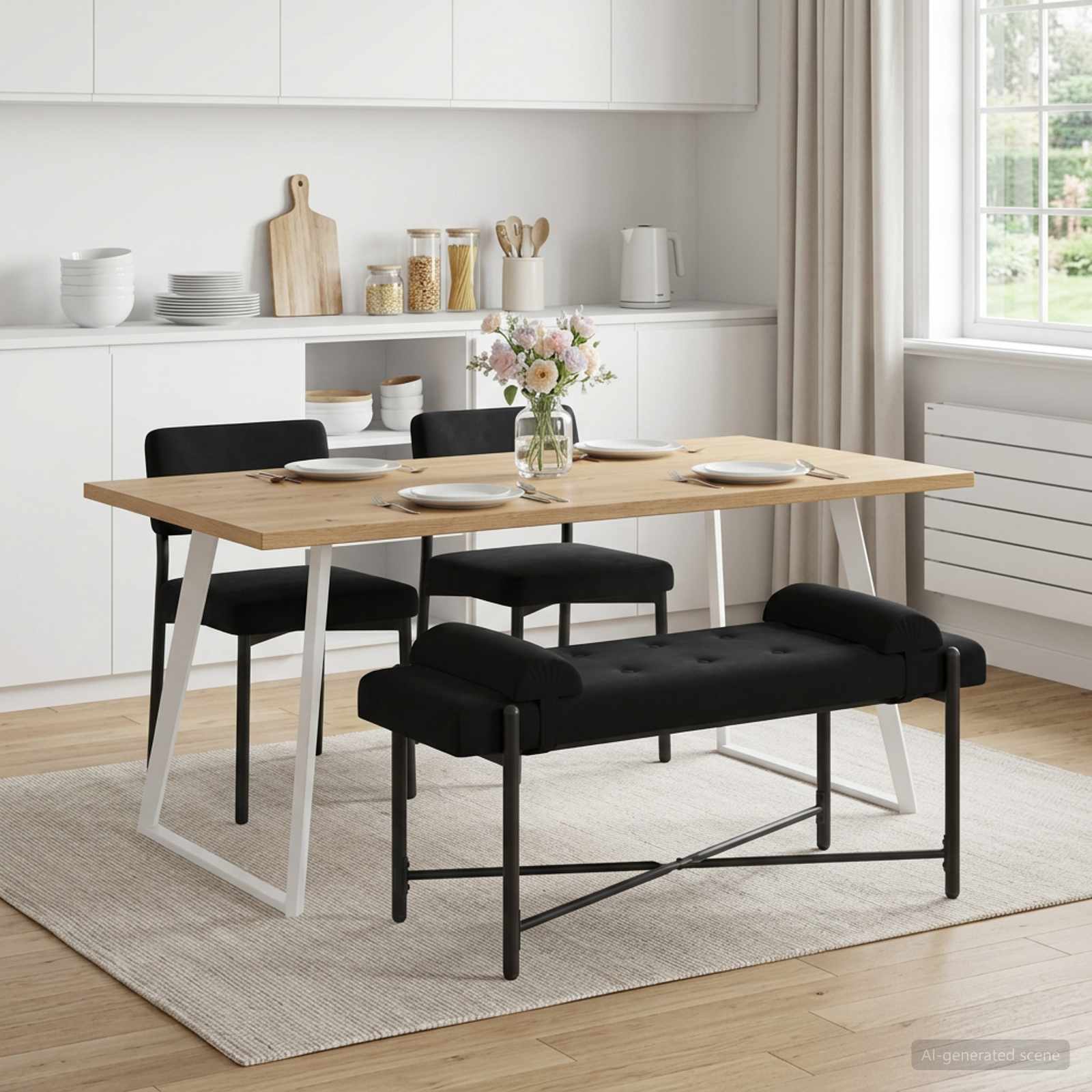 Klupa s gumbima i jastučićima Crna 110 x 40 x 46 cm Baršun