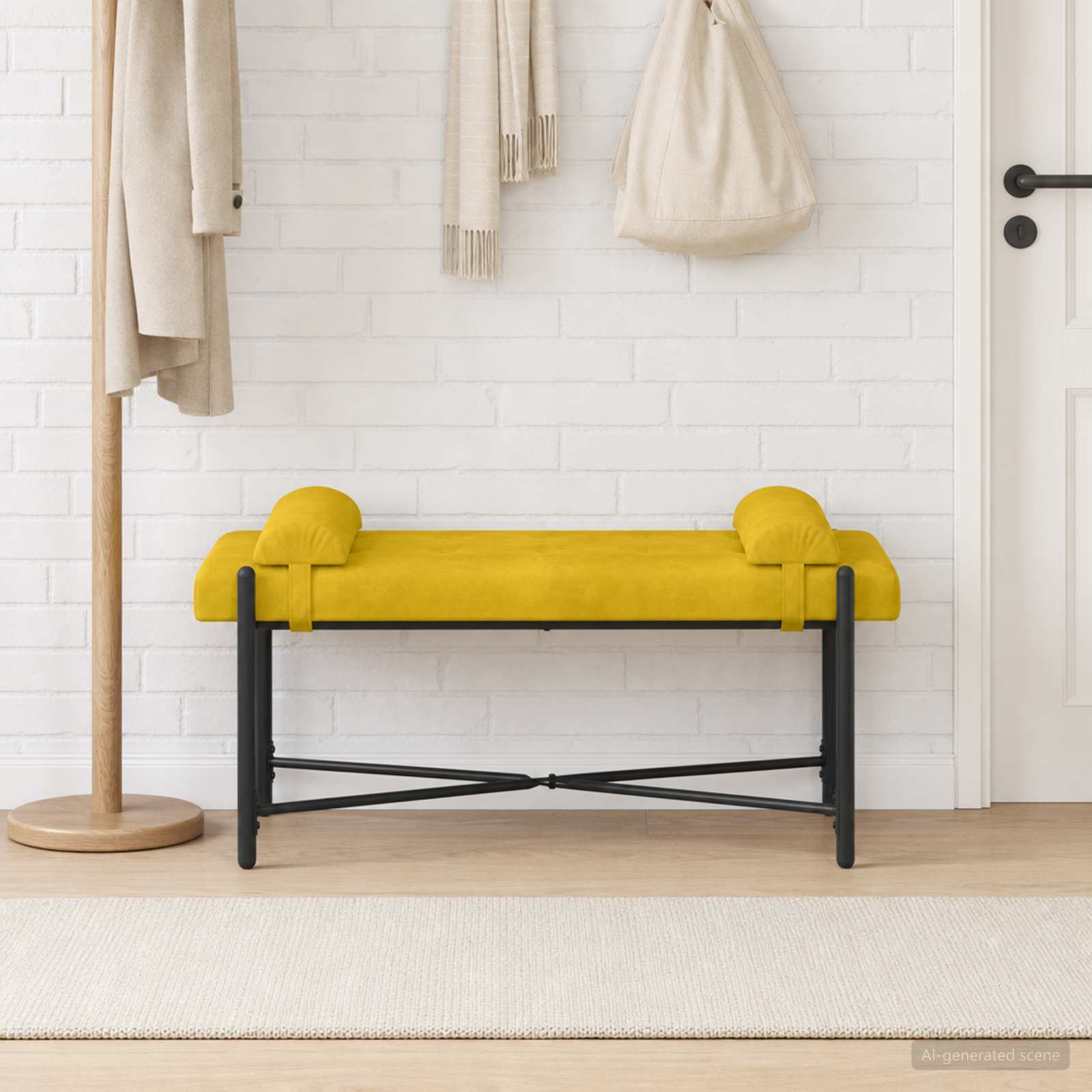 Klupa s gumbima i jastučićima Žuta 110 x 40 x 46 cm Baršun
