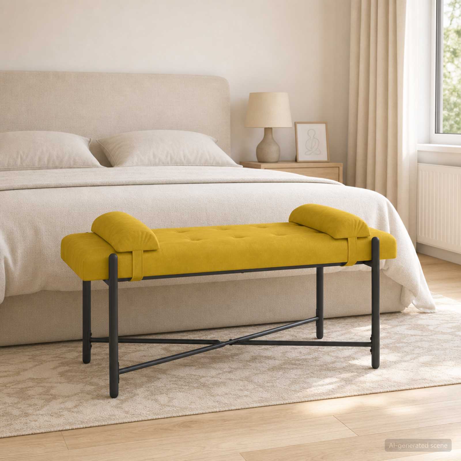 Klupa s gumbima i jastučićima Žuta 110 x 40 x 46 cm Baršun