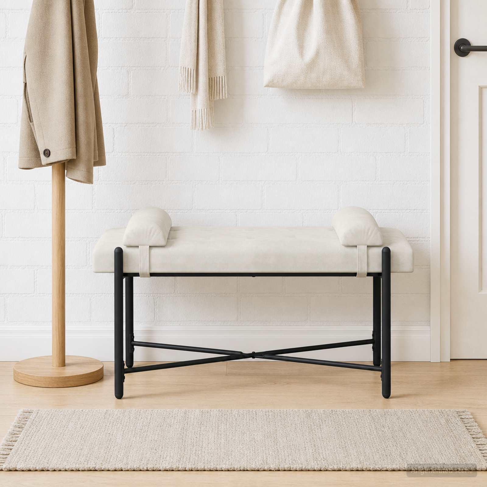 Klupa s gumbima i jastučićima Krem 110 x 40 x 46 cm Baršun
