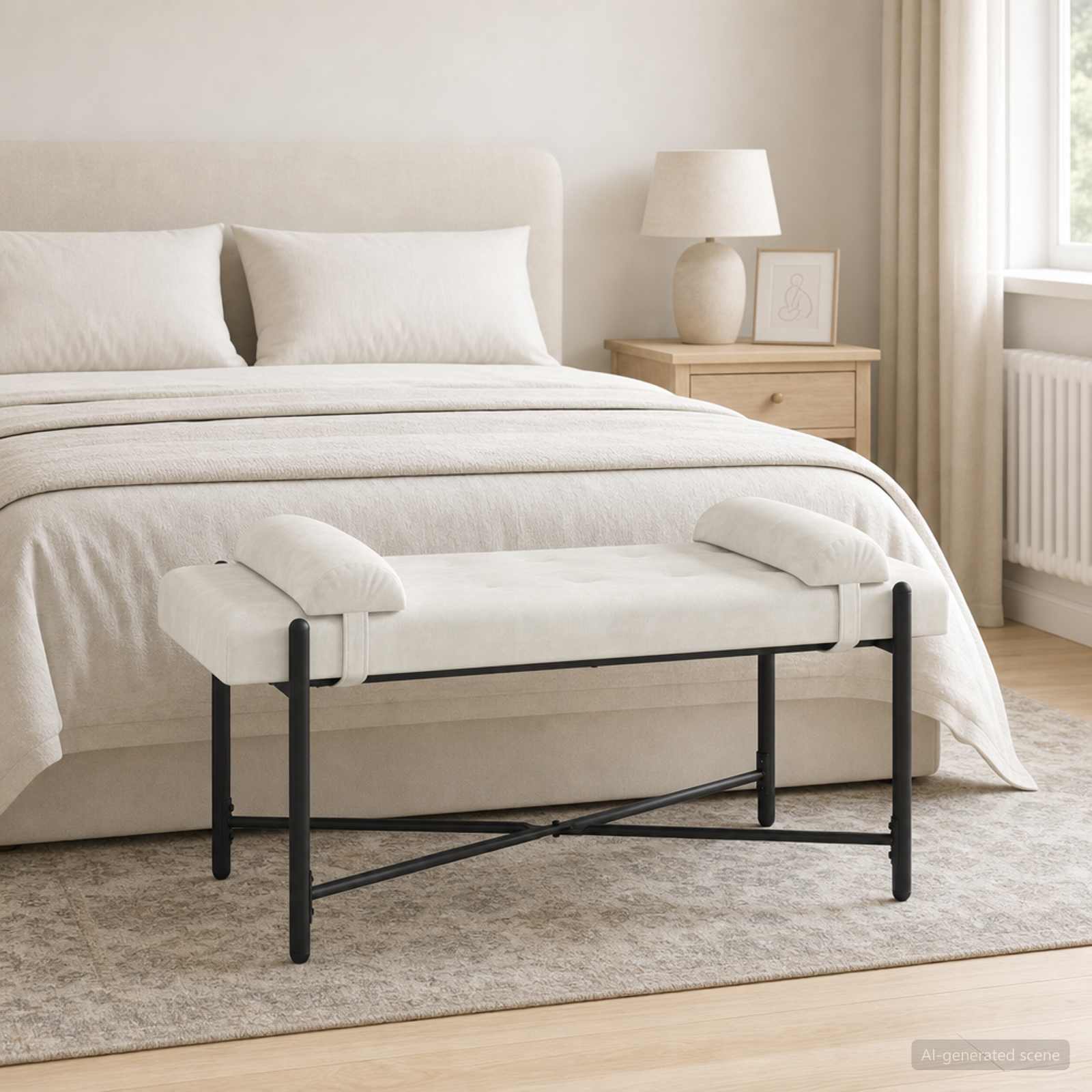 Klupa s gumbima i jastučićima Krem 110 x 40 x 46 cm Baršun