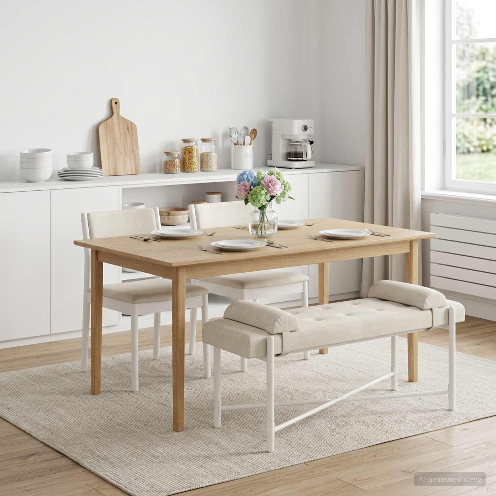 Klupa s gumbima i jastučićima Krem 110 x 40 x 46 cm Baršun