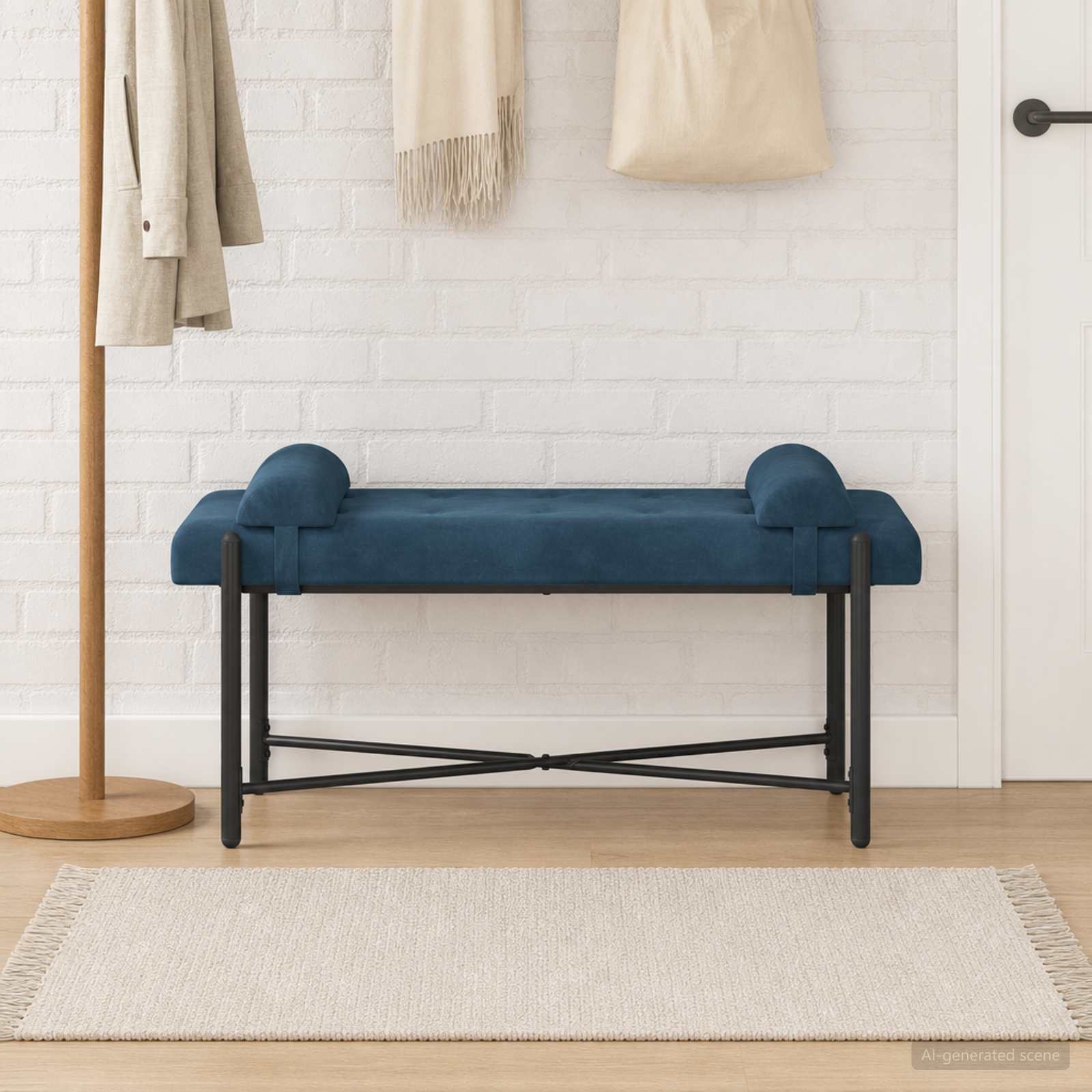 Klupa s gumbima i jastučićima Plava 110 x 40 x 46 cm Baršun