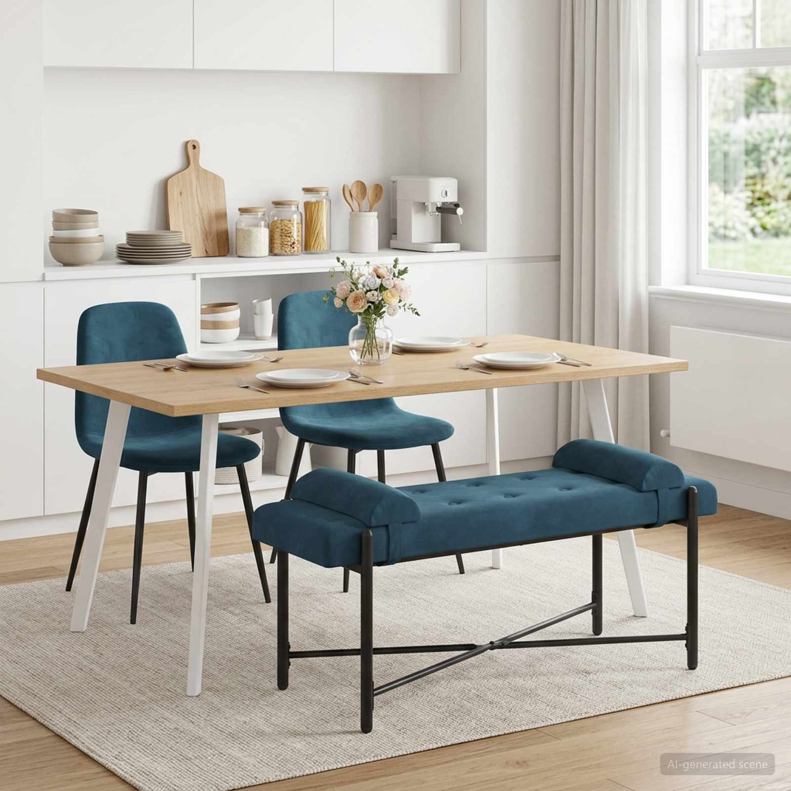 Klupa s gumbima i jastučićima Plava 110 x 40 x 46 cm Baršun