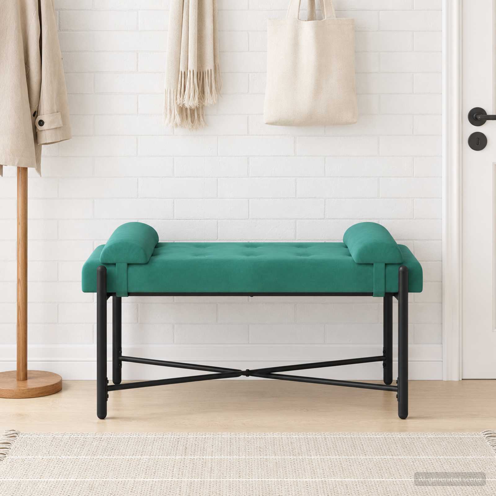 Klupa s gumbima i jastučićima Tirkizna 110 x 40 x 46 cm Baršun