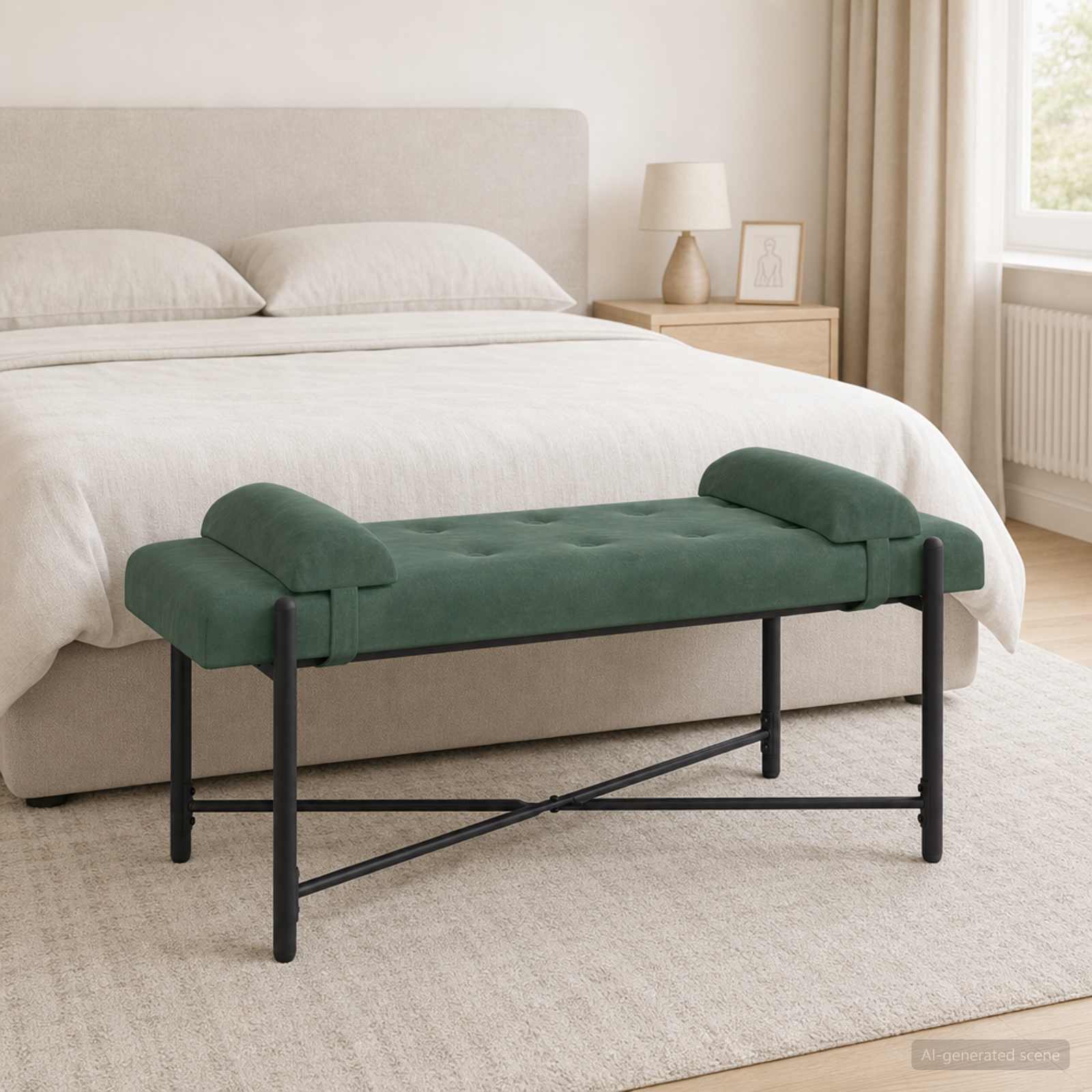 Klupa s gumbima i jastučićima Morska zelena 110 x 40 x 46 cm