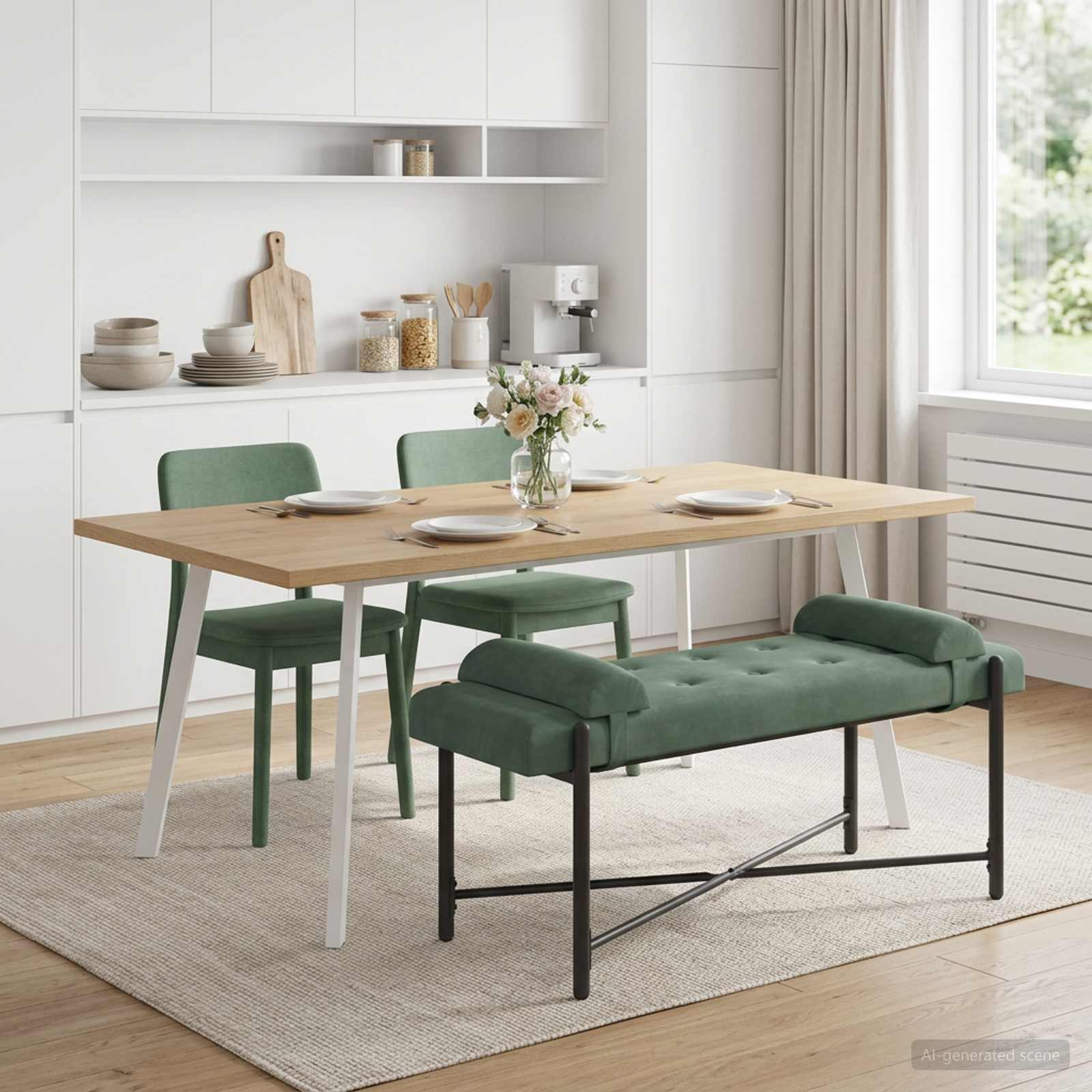 Klupa s gumbima i jastučićima Morska zelena 110 x 40 x 46 cm