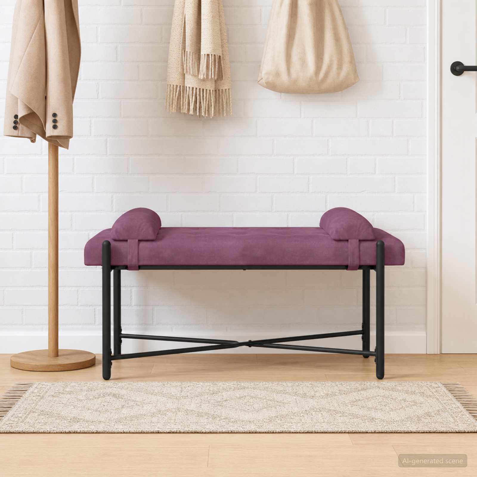 Klupa s gumbima i jastučićima Ljubičasta 110 x 40 x 46 cm