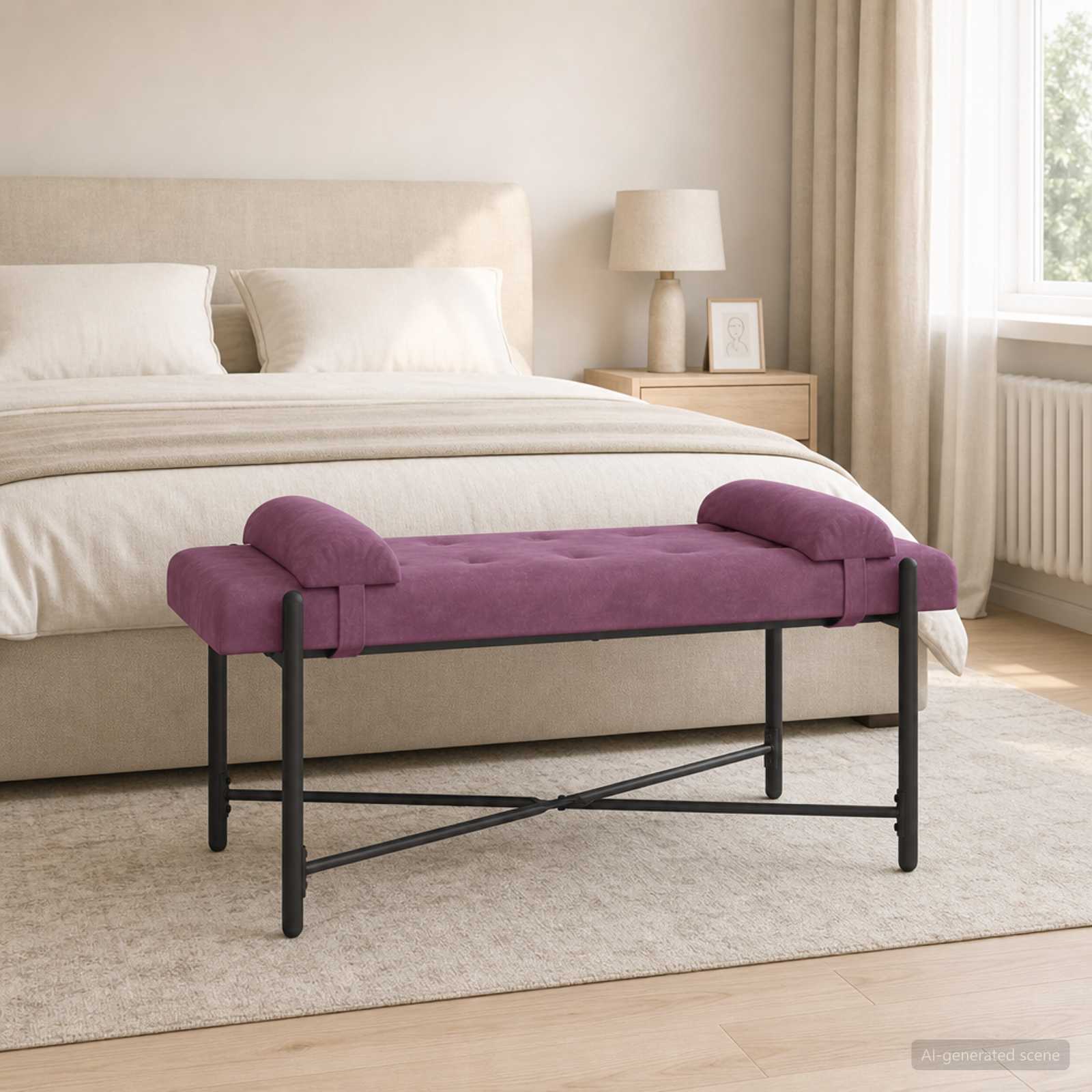 Klupa s gumbima i jastučićima Ljubičasta 110 x 40 x 46 cm