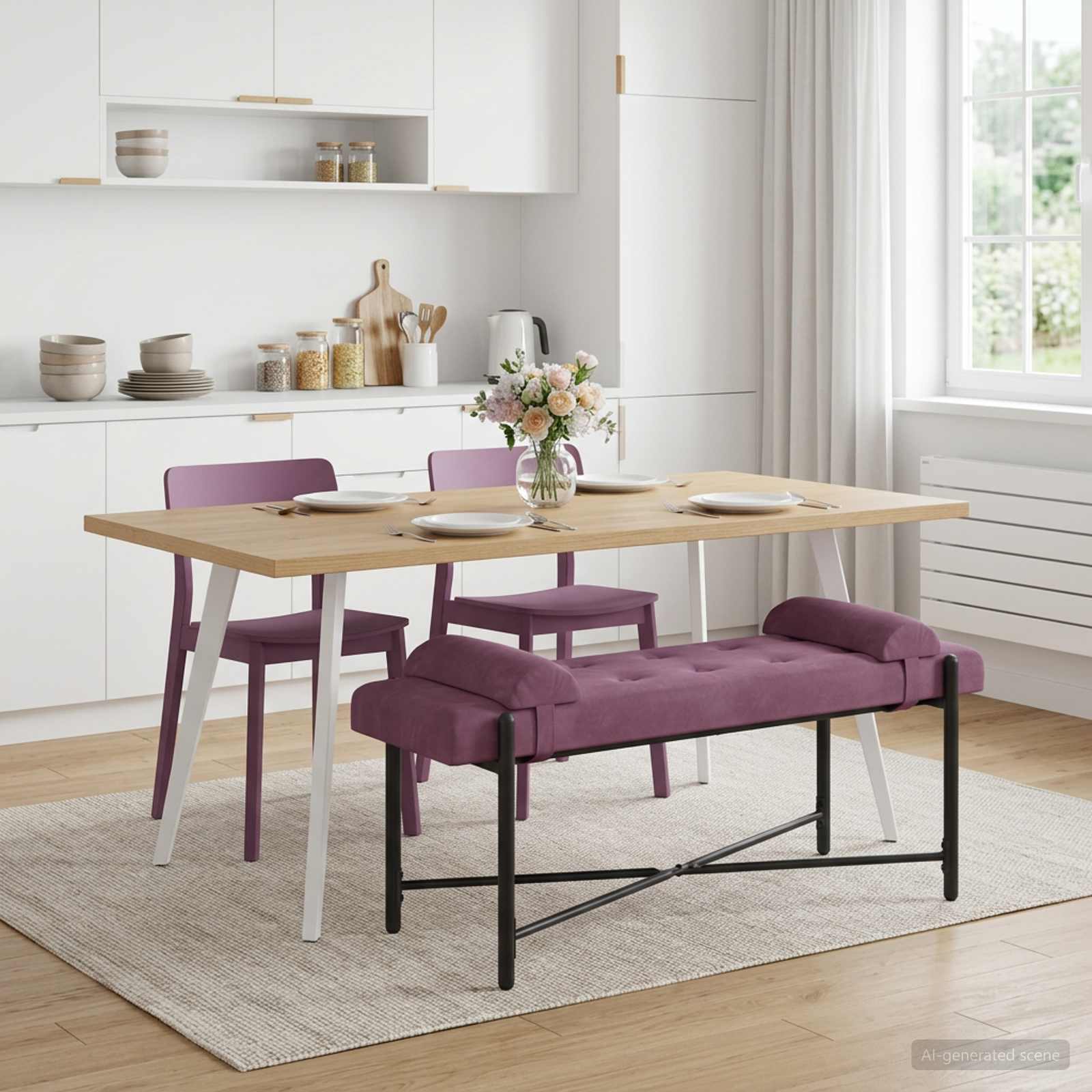 Klupa s gumbima i jastučićima Ljubičasta 110 x 40 x 46 cm
