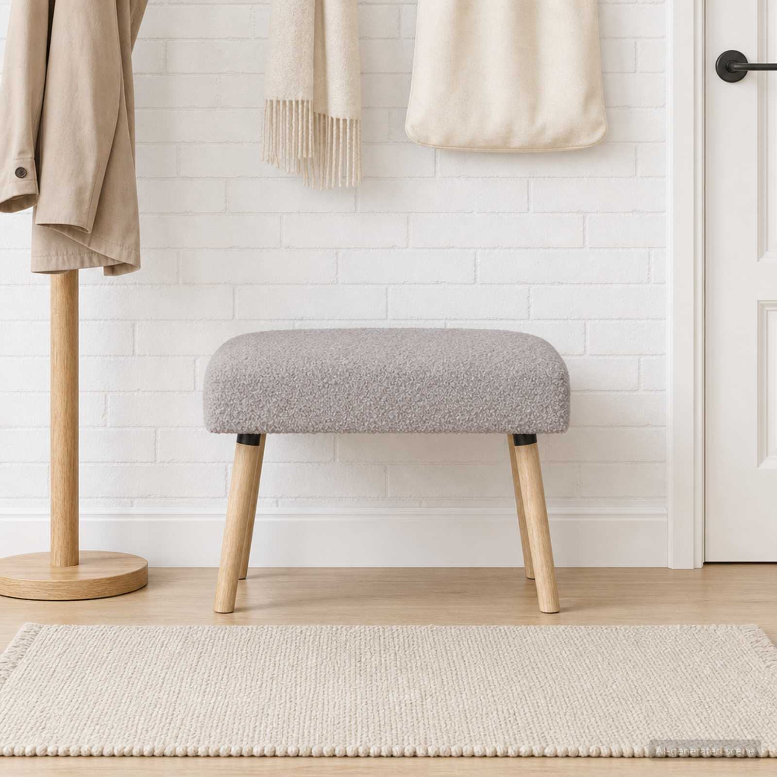 klupa Jednobojno Svjetlosiva 60 x 40 x 45 cm Bouclé