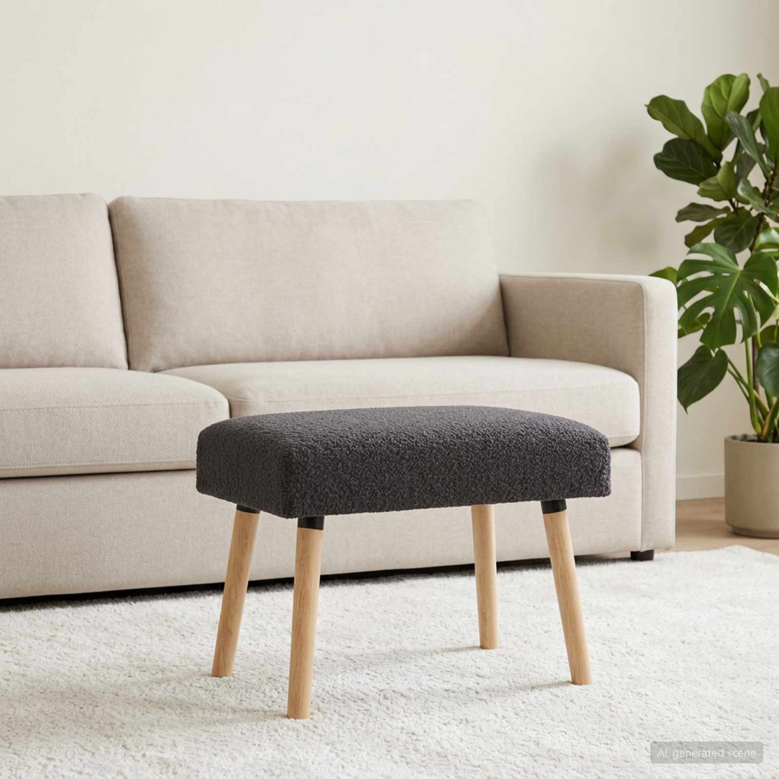 klupa Jednobojno Tamnosiva 60 x 40 x 45 cm Bouclé
