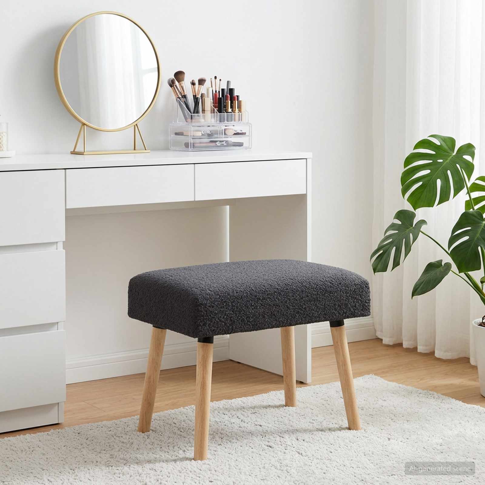 klupa Jednobojno Tamnosiva 60 x 40 x 45 cm Bouclé