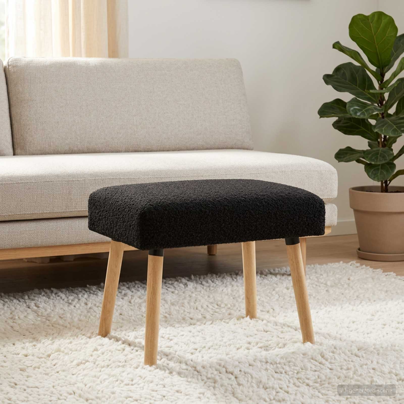 klupa Jednobojno Crna 60 x 40 x 45 cm Bouclé